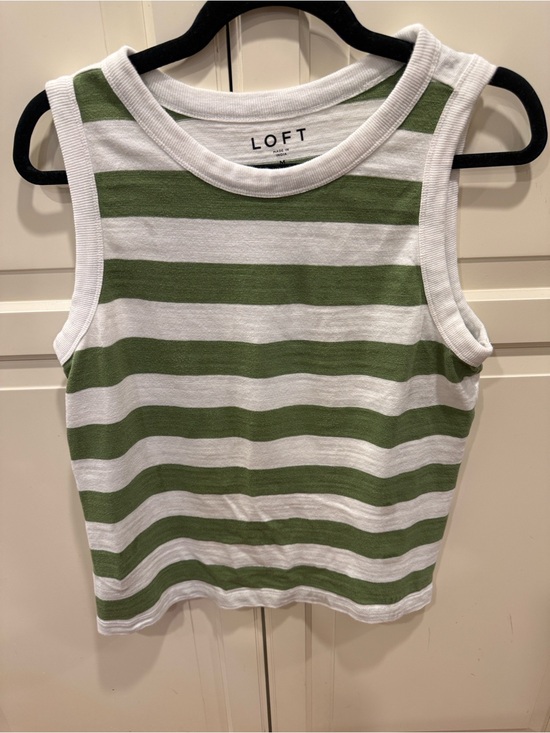 LOFT Tops - LOFT Green and White Horizontal Stripe Tank Top